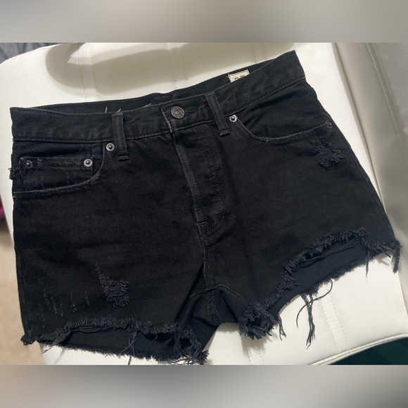 We The Free Free People Black Distressed Jean Shorts - Picture 2 of 6